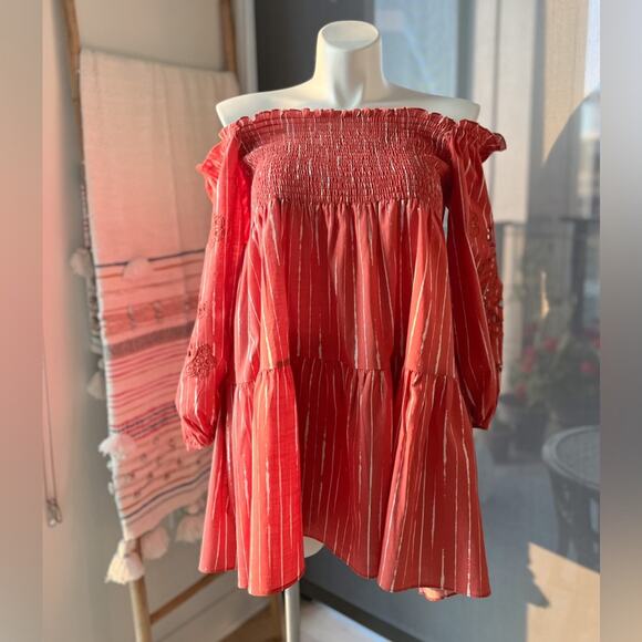 Sachin & Babi Lola Striped Orange Shibori Puff Sleeve Mini Dress Women’s Small - Picture 1 of 8